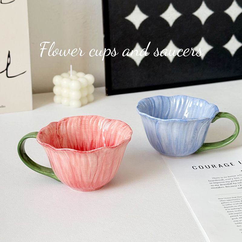 Modern Artificial Flower Shape Ceramic Coffee Cup Exquisite Afternoon Tea Dessert Tea Cup Couple Mug Office Mug Home Decoration