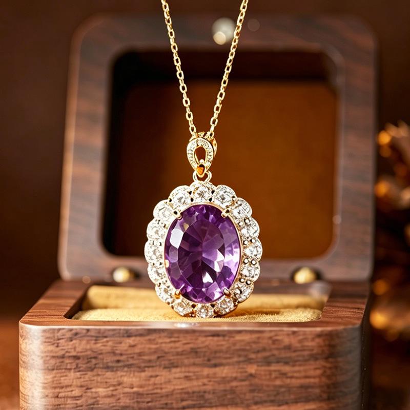 Large Carat Natural Amethyst & Citrine Millennial Cut Necklace In S925 Sterling Silver