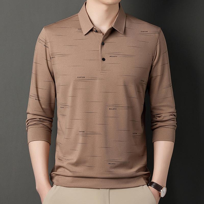 Мужская рубашка-поло с длинными рукавами среднего и пожилого возраста — фото 8