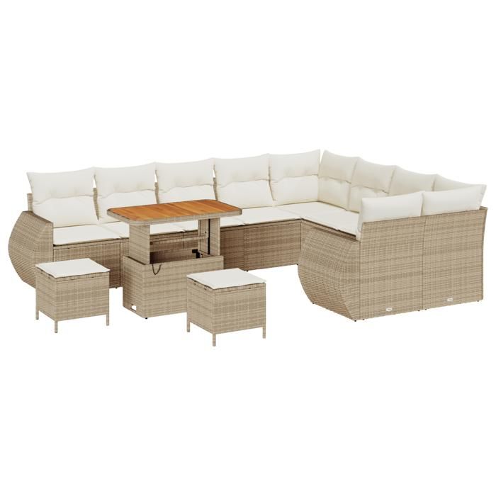 VidaXL Ensemble de Canapé de Jardin 12 pcs avec Coussins Beige Poly Rattan Acacia 3361916
