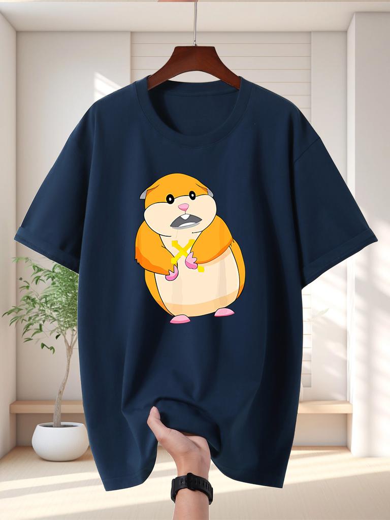 Unisex T Shirt Cute Chubby Hamster Cartoon Graphic Tee Funny Pet Print Short Sleeve O Neck Loose Casual Tops Summer Streetwear