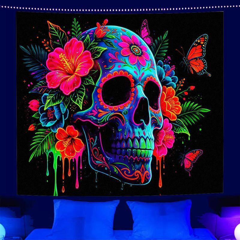 Cyberpunk Neon Sugar Skull Flower Tapestry Dark Trend Background Wallpaper Room Decoration Home Decoration