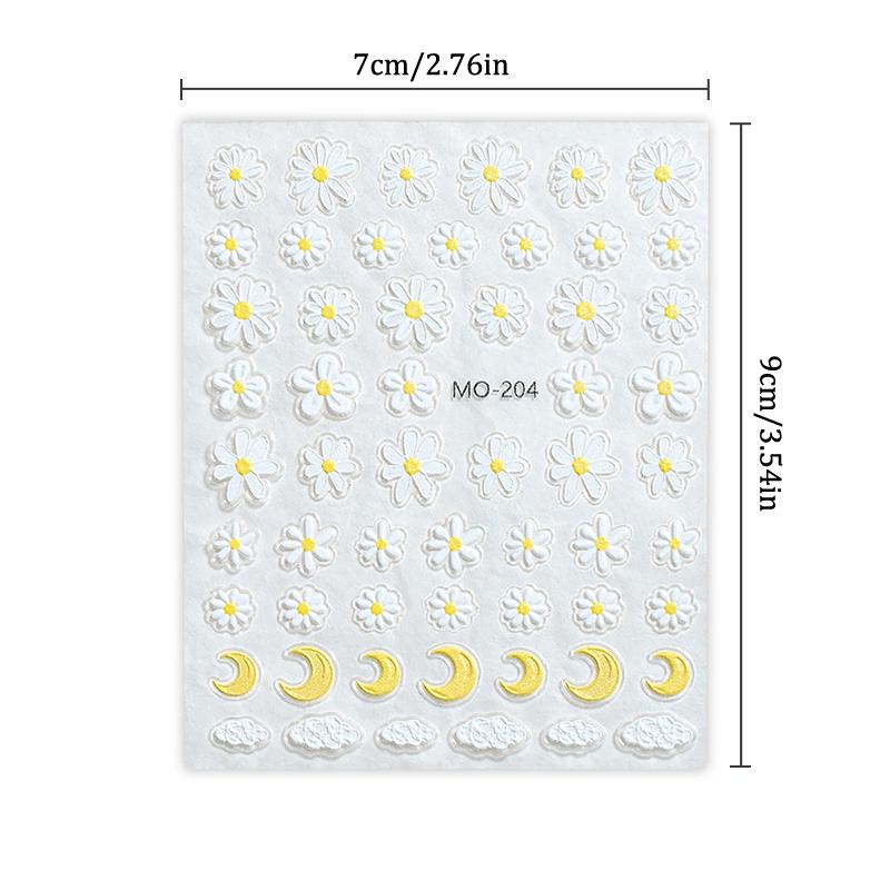 Oil Painting Flower Nail Sticker Embossed Daisy Self-Adhesive Decals Nail Art Decoration Diy Manicure Design