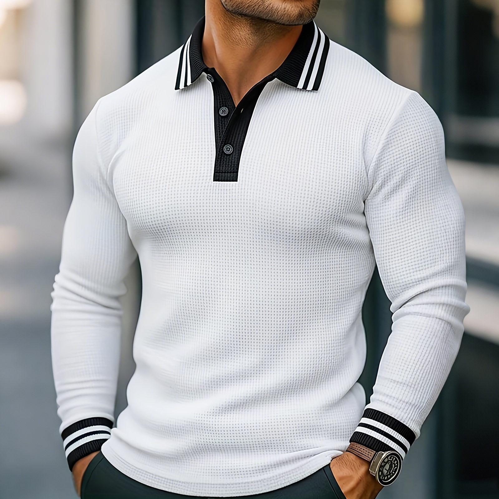 Men s Single Breasted Slim Fit Long Sleeved Collared Casual Outdoor Sports Top XL белый