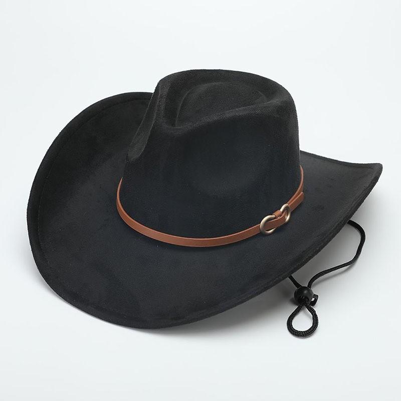 European and American suede warped edge western cowboy hat men and women outdoor curled brim ethnic style top hat felt hat
