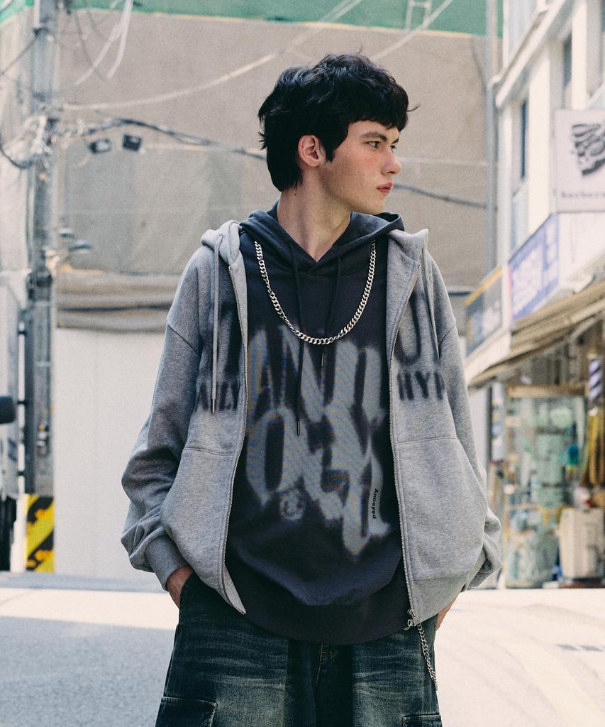 Annoyed Astuff Lettering Zip-Up Hoodie Lq6Tu146_Melange Grey