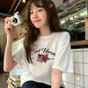 American Trendy Pony Design White Round Neck Cotton Short-sleeved T-shirt Women's Summer New Casual Loose Top
