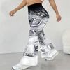 Women's Casual High Waist Flare Pants, Floral Print Streetwear Bell Bottom Trousers