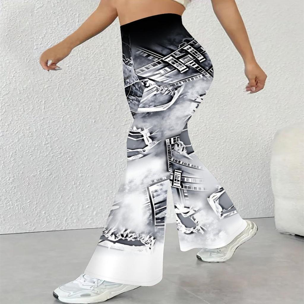 Women's Casual High Waist Flare Pants, Floral Print Streetwear Bell Bottom Trousers