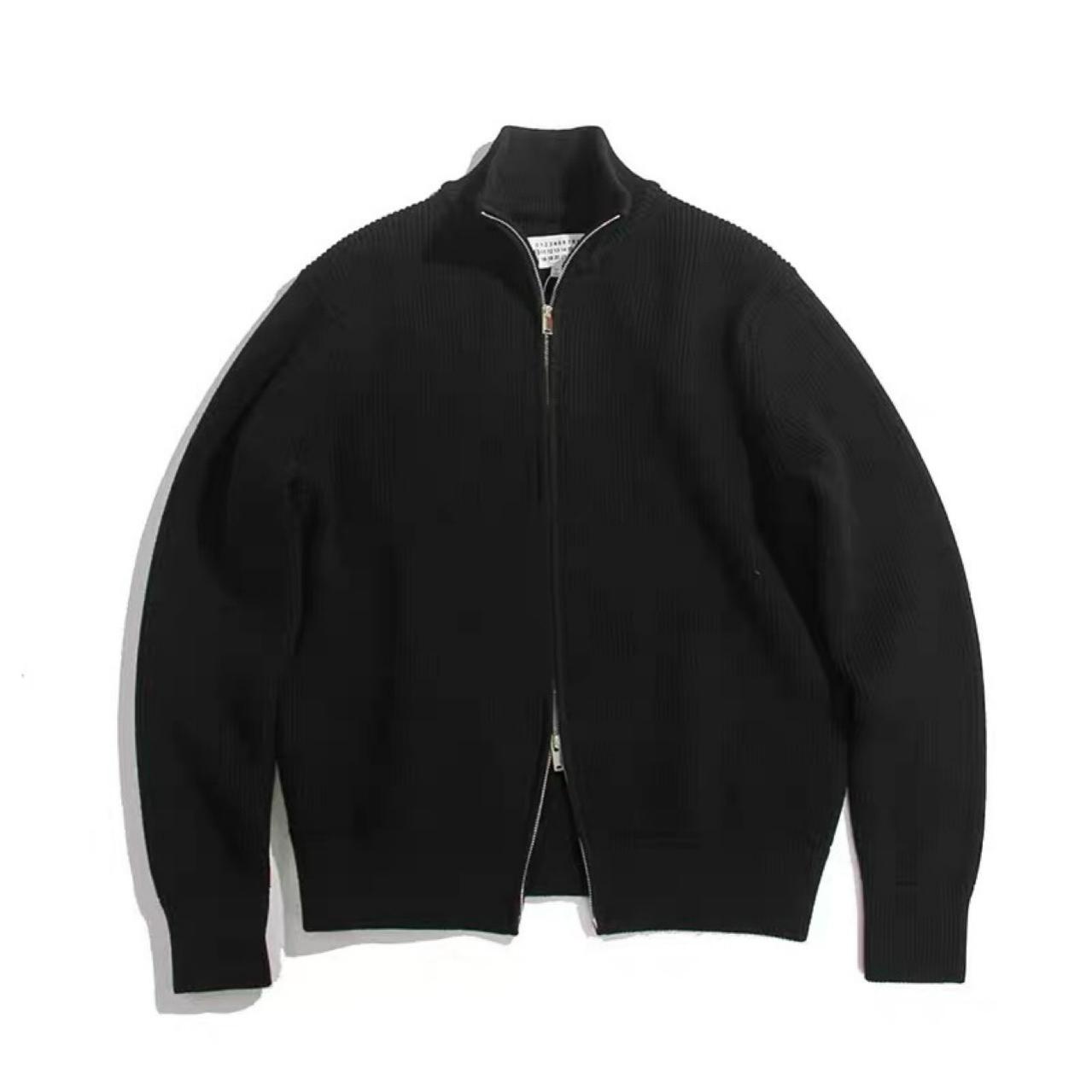 

Spring Double Zipper Half Turtleneck Warm Couple Gaoke Cardigan Sweater Jacket Men s Sweater 2XL чорний