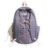 Plaid Backpack with Lace-Up Front Design and Side Pockets