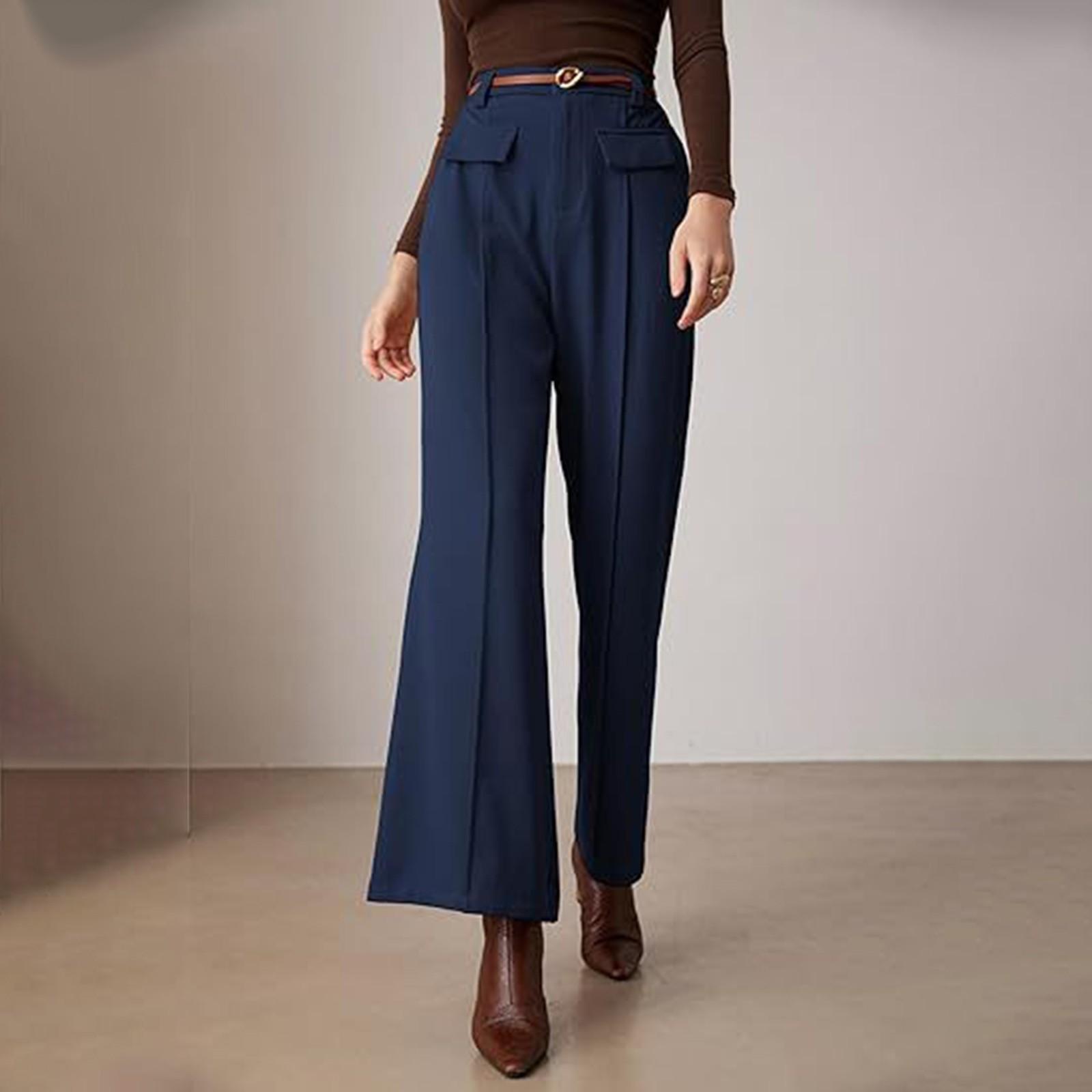 

Женские эластичные брюки с высокой талией, повседневные активные брюки с широкими штанинами и длинными брюками, брюки с карманами XS зелёный