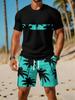 Men'S Summer Casual Sportswear Set Featuring a Breathable Round-Neck T-Shirt And Shorts with Digital Print