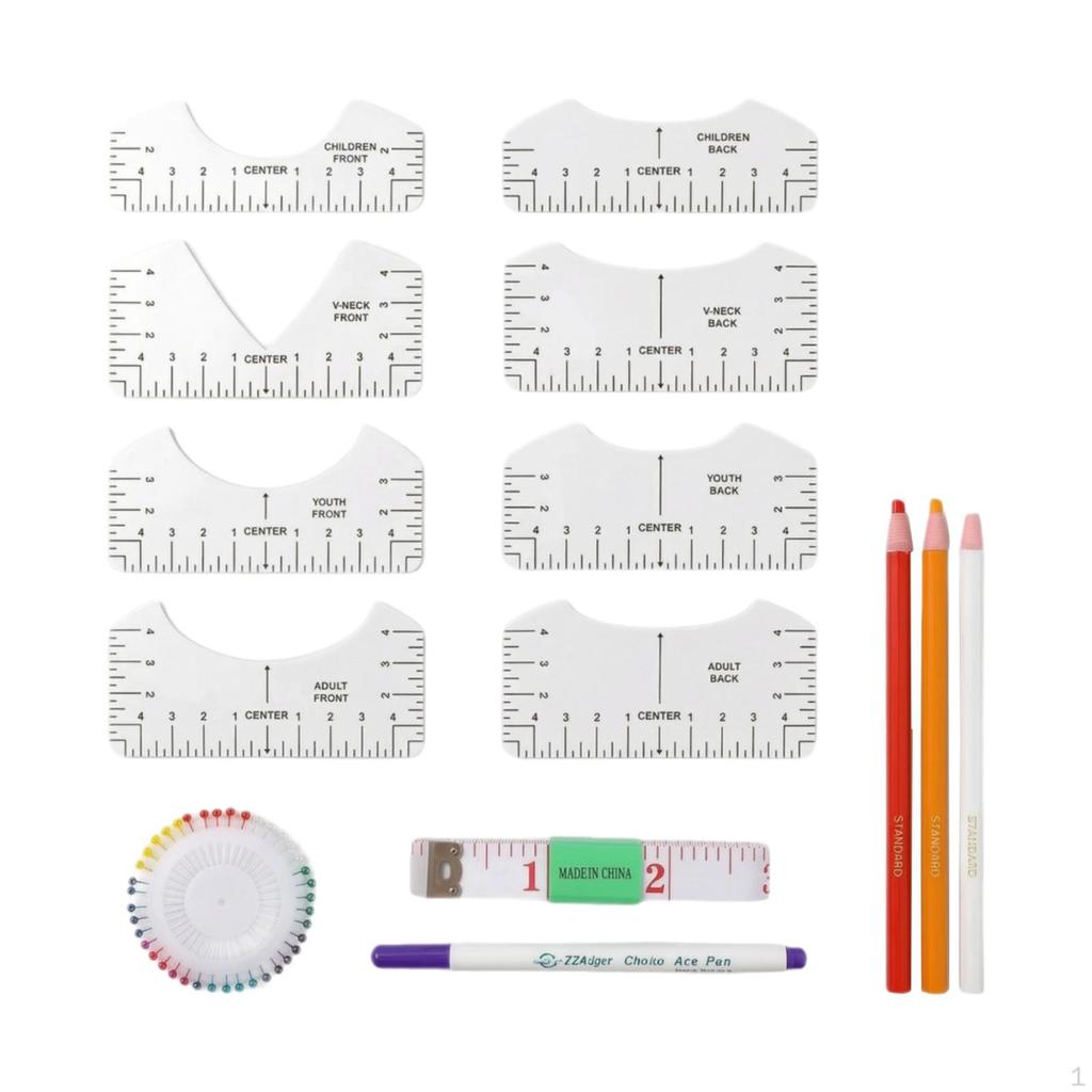 14 Pieces TShirt Alignment Ruler Set Flexible Guide for Crafters, Tailors, Sewing,
