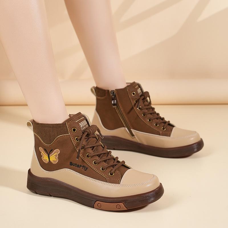Women's Genuine Leather Short Boots with Plush Lining - Comfortable Sole Martin Boots for Autumn & Winter