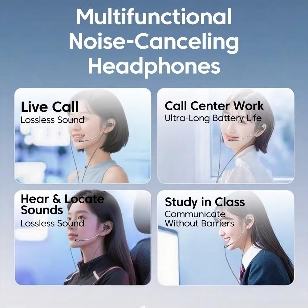 Open Ear Wired Headphones Dual Microphone Noise Reduction Wired Headset Detachable Microphone Ear-hook Wired Earphones Handsfree
