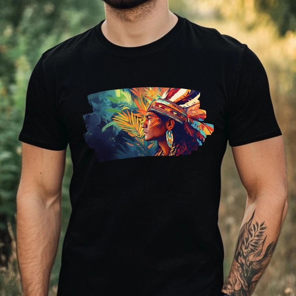 T-Shirt Herren Indianerhäuptling Portrait Motiv Baumwolle Größe XS bis 5XL