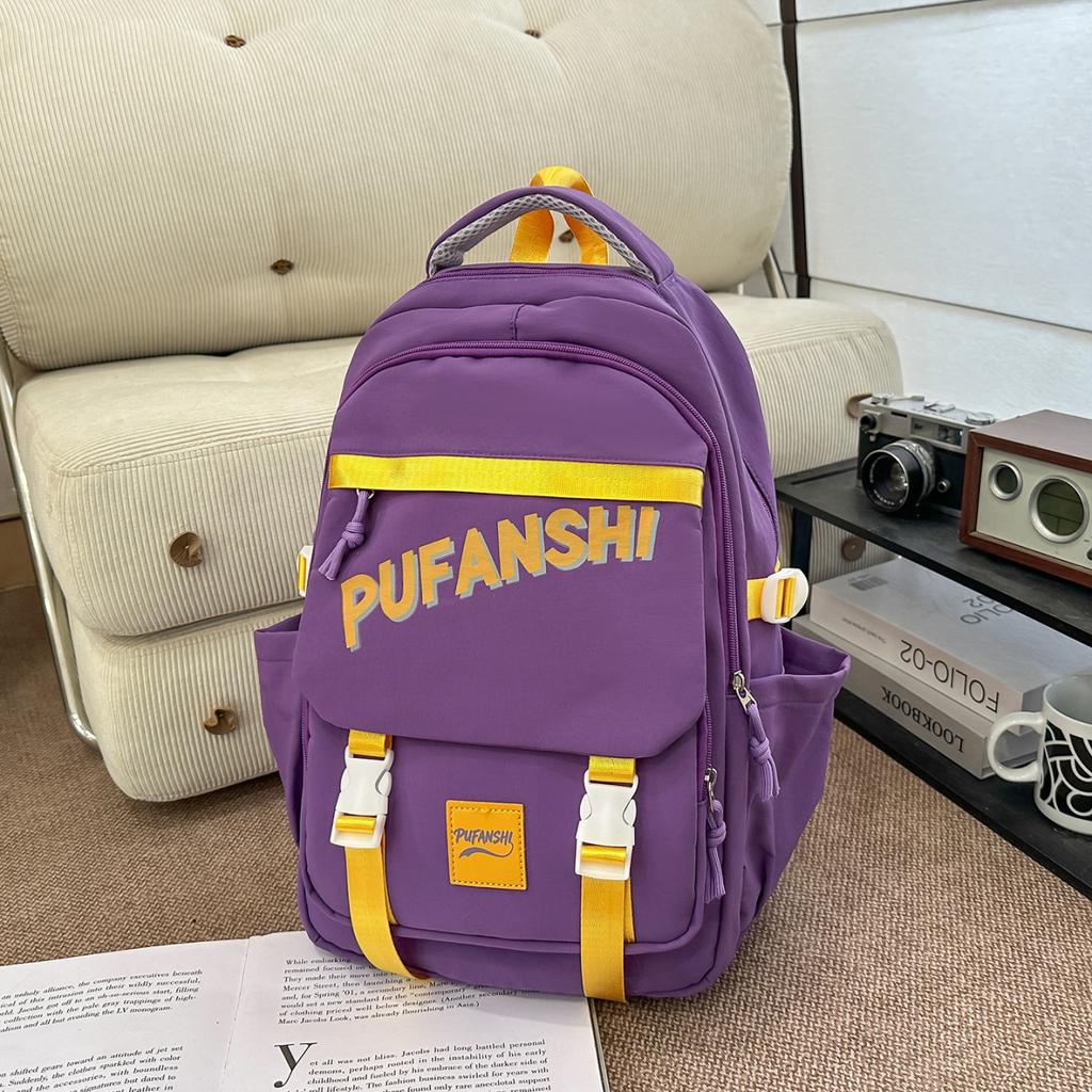 Schoolbag new Korean version ins high value fresh candy color letter backpack junior high school students simple and lightweight backpack