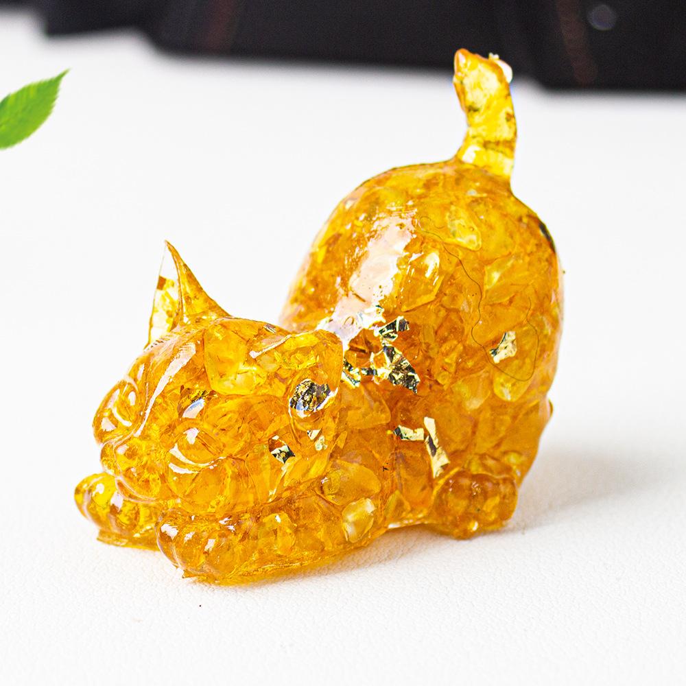 Crystal Cat Resin Decor Healing Desk Ornament Cute Animal Sculpture for Home Office Lucky Gift