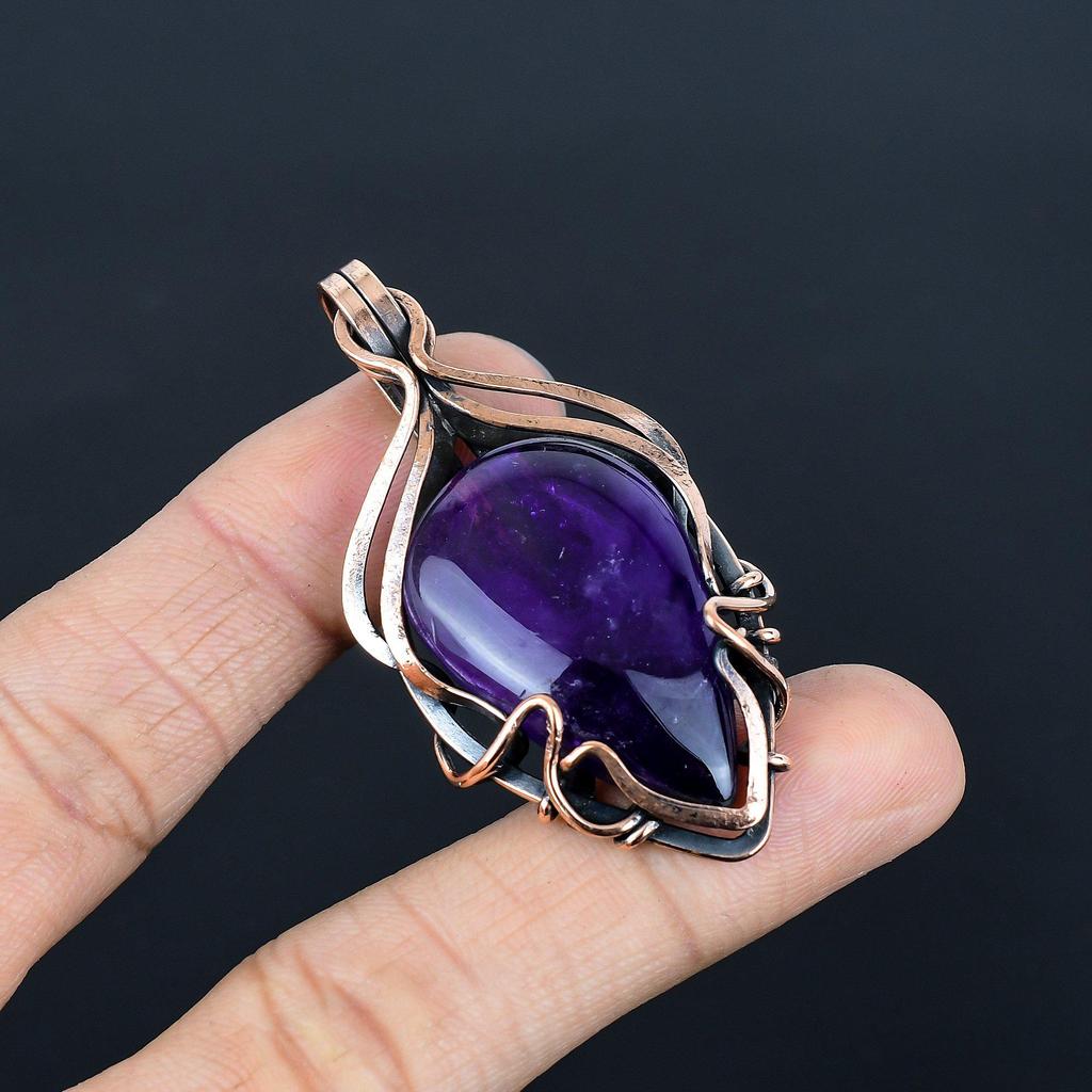 Amethyst Pendant Gemstone Jewelry, 999 Copper Wire Wrapped Pendant, Gift For Women Handmade Pendant