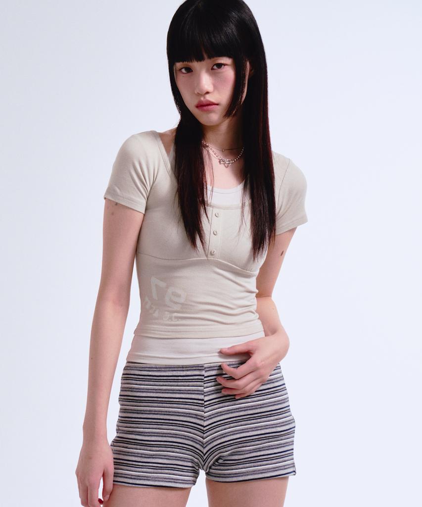 PRENDA Shirring Halterneck Layered Tee Pale Beige