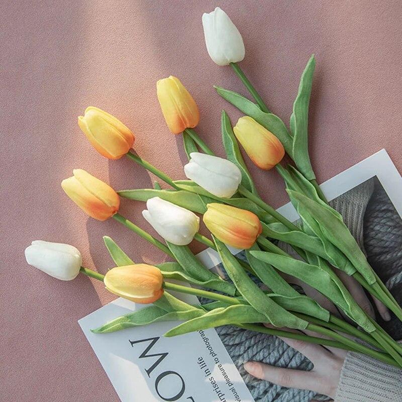 10PCS Tulips Flowers Artificial Tulip Bouquet PE Foam Fake Flower for Wedding Decoration Mother Day Gifts Home Garden Decor
