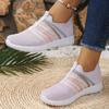 Ladies' One Foot Casual Sports Shoes - Breathable Fabric Upper and EVA Sole, Pink Stripe Design, All Season Comfortable Casual Wear, Cute Shoes