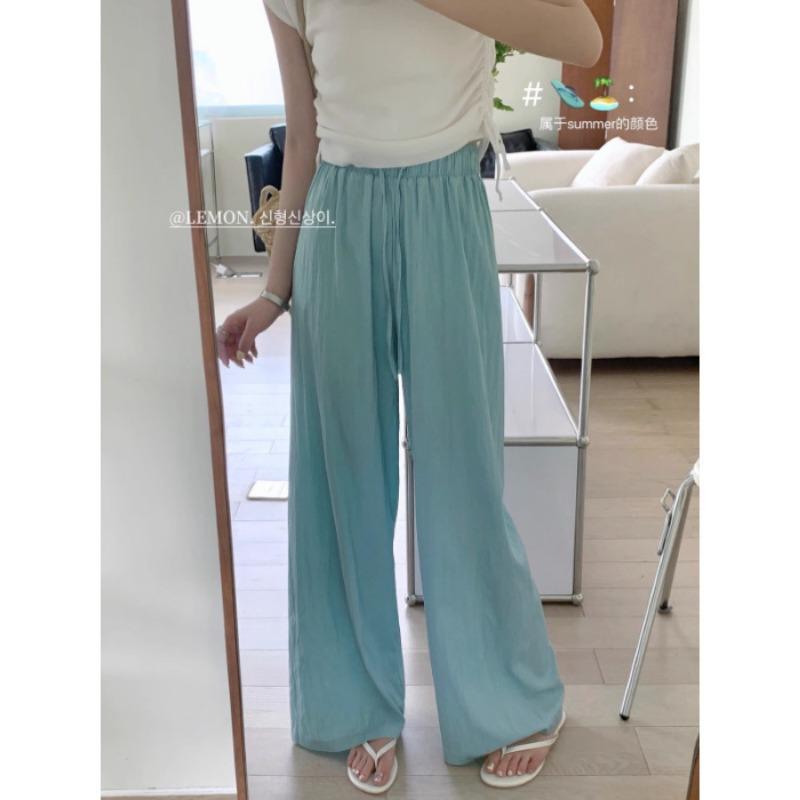 

Ice Silk Wide Leg Pants Summer Thin Lazy Wind Folded Yamamoto Pants Women s Versatile Fashion High Waist Skinny Casual Pants average size (80-70 kg) синий
