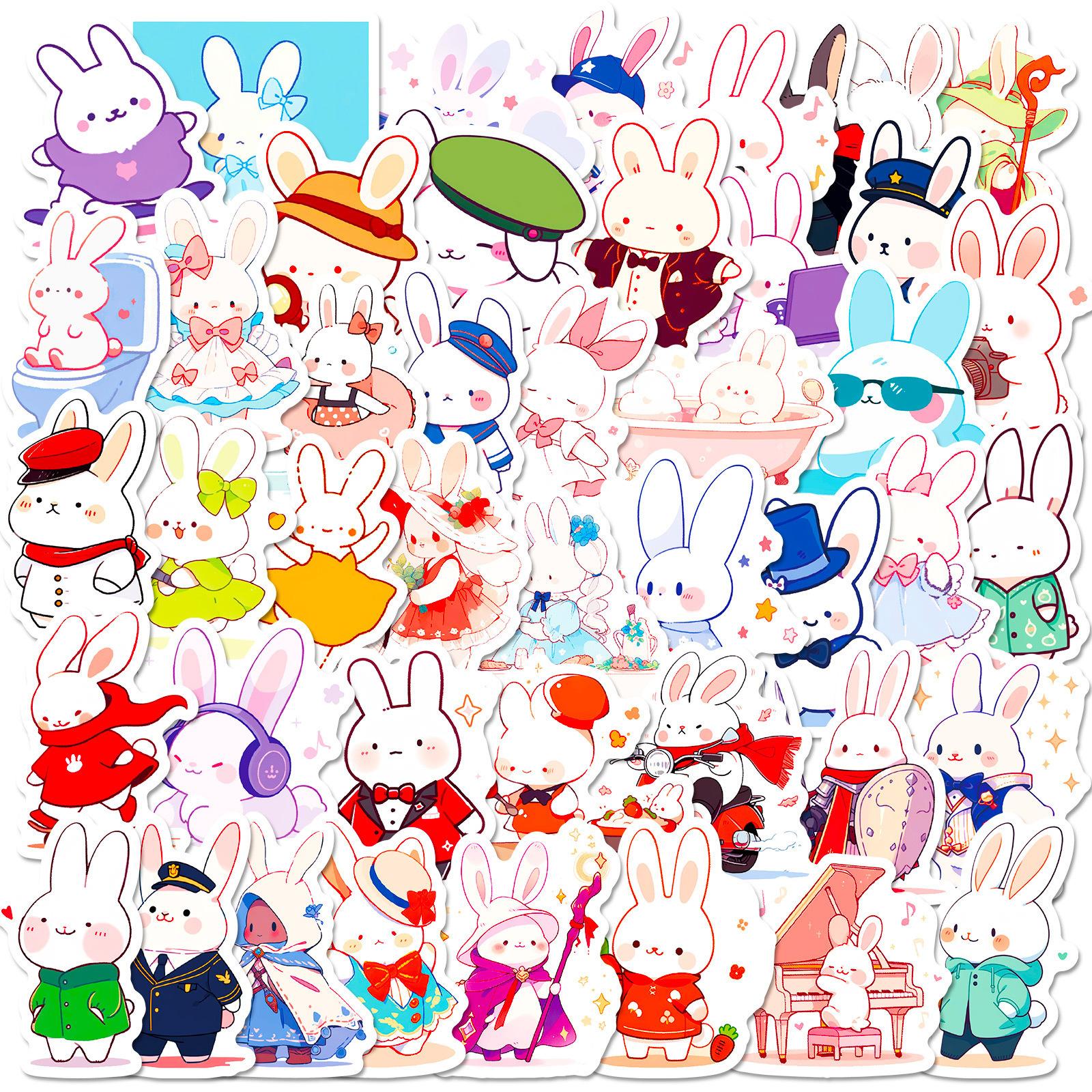 

50PCS Cute Rabbit Mr. Stickers, Kawaii Doodle Decals for Journal, Phone & Water Bottle
