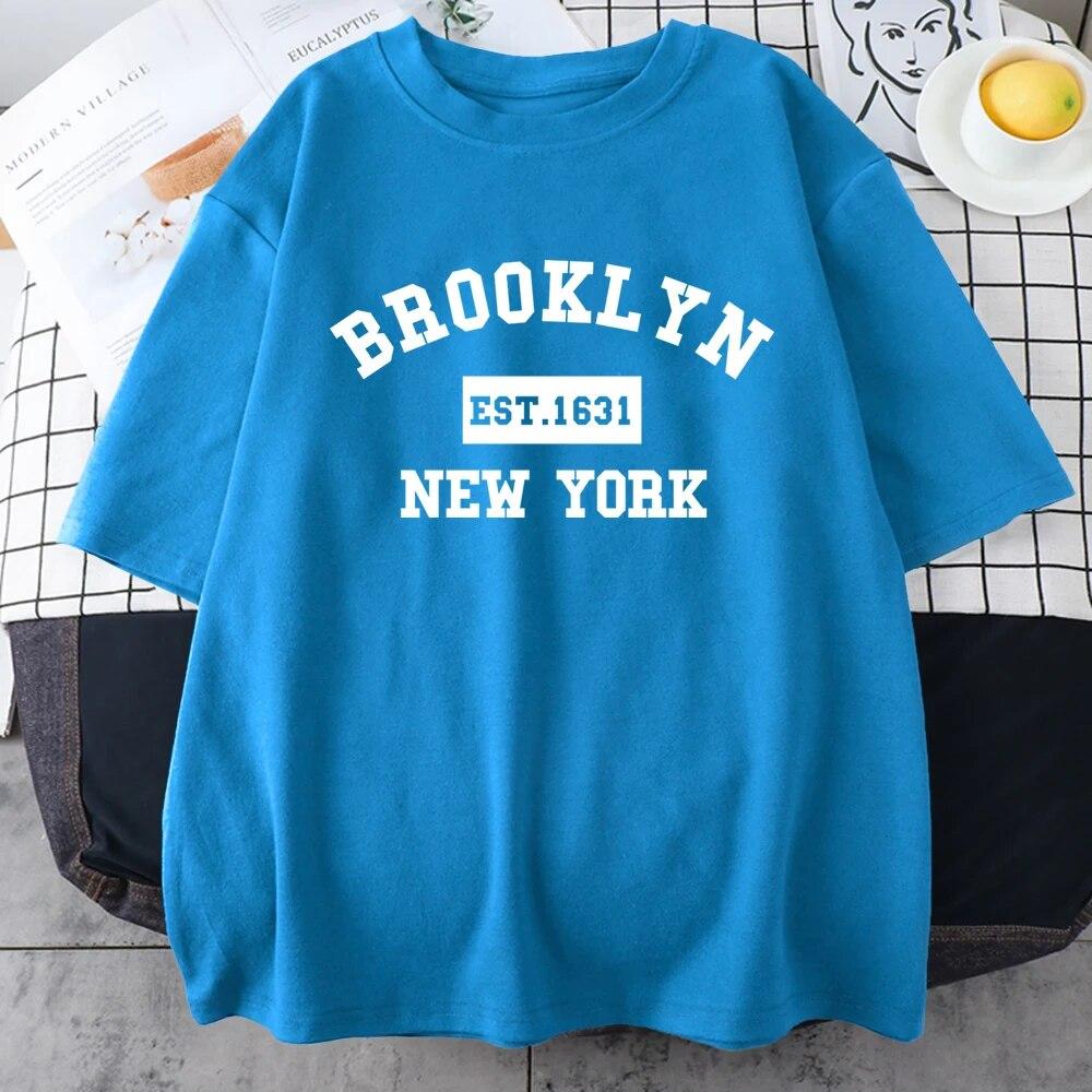 Brooklyn Est.1631 New York Bokstav Unisex Bomull Kortärmad Vintage Casual Toppar Andningsbar Rundhals T-shirt Kläder Unisex T-shirts
