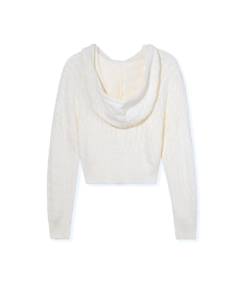 Noduwomen Knits Cable Knit Hooded Cardigan [ Ivory ]