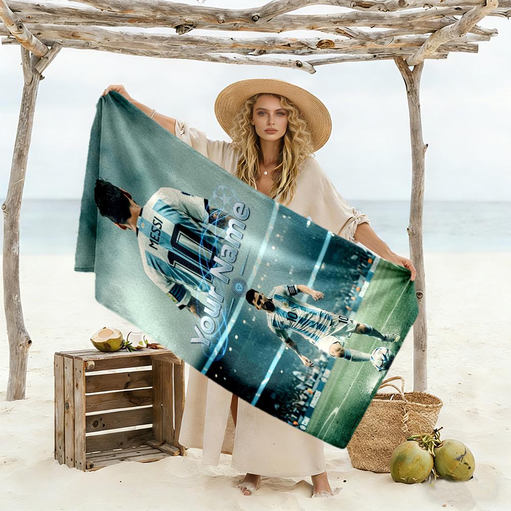 Football Messi Personalized Name Beach Towel Quick-Dry Soft Microfiber Suitable for Swimming Gym Camping Yoga Vacation