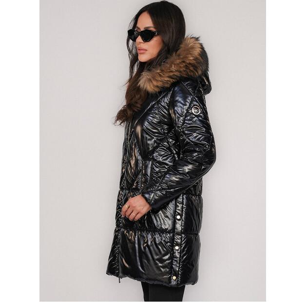 Куртка пуховая с Капюшоном из Меха Енота FAN LEATHER