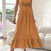Damen Elegantes Einfarbiges Kleid Sommer Ärmellos V-Ausschnitt Slim Bequem Locker Langes Kleid