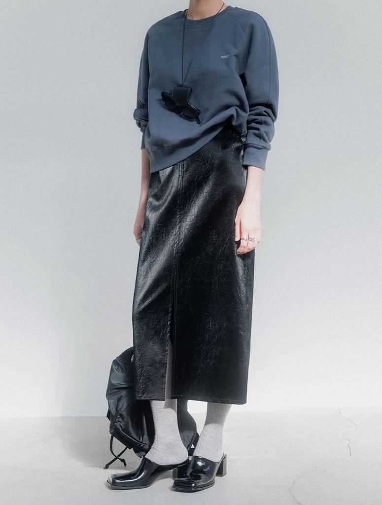Memua Velouté Leather Long Midi Skirt (Black)