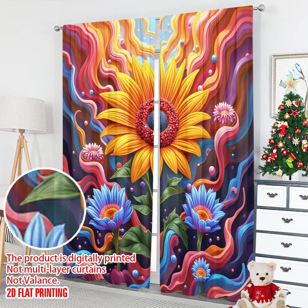 Flat Printing Scene Curtain Retro Flower Heart Swirl Digital Printed Polyester Drapes All Season Party Holiday Decor Curtains Set Of 2 Made