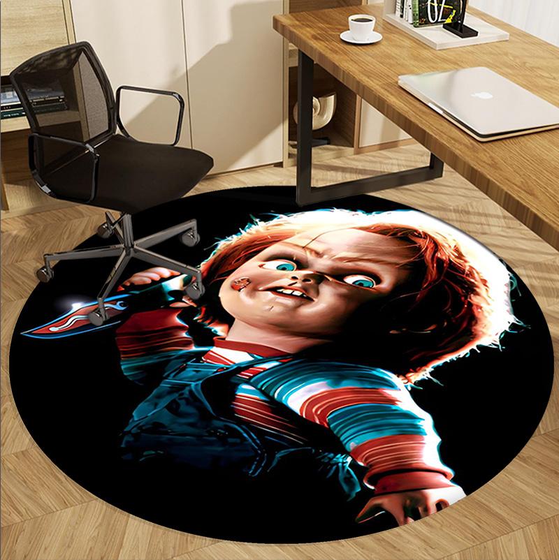 Bride of Chucky Pattern Round Rug, Indoor/Outdoor Mat, for Picnic, Gameroom, Bedroom, Office, Living Room, Home Decor Carpet, Birthday Gift