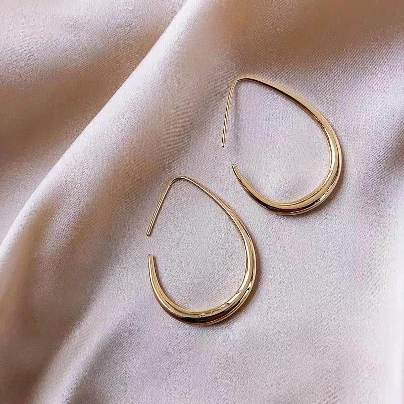 Gold French Simple Round Plain Ring Earrings Light Luxury Earrings Hong Kong Style Earrings