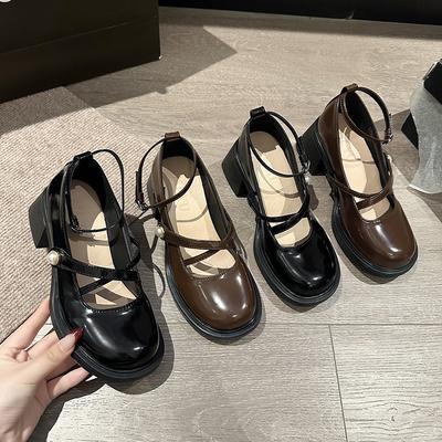 Women Loafers Retro Brown Mary Jane Shoes Women Pu Leather Thick Heels Lolita Shoes Woman Uniform Pumps Ankle Buckle Shoes