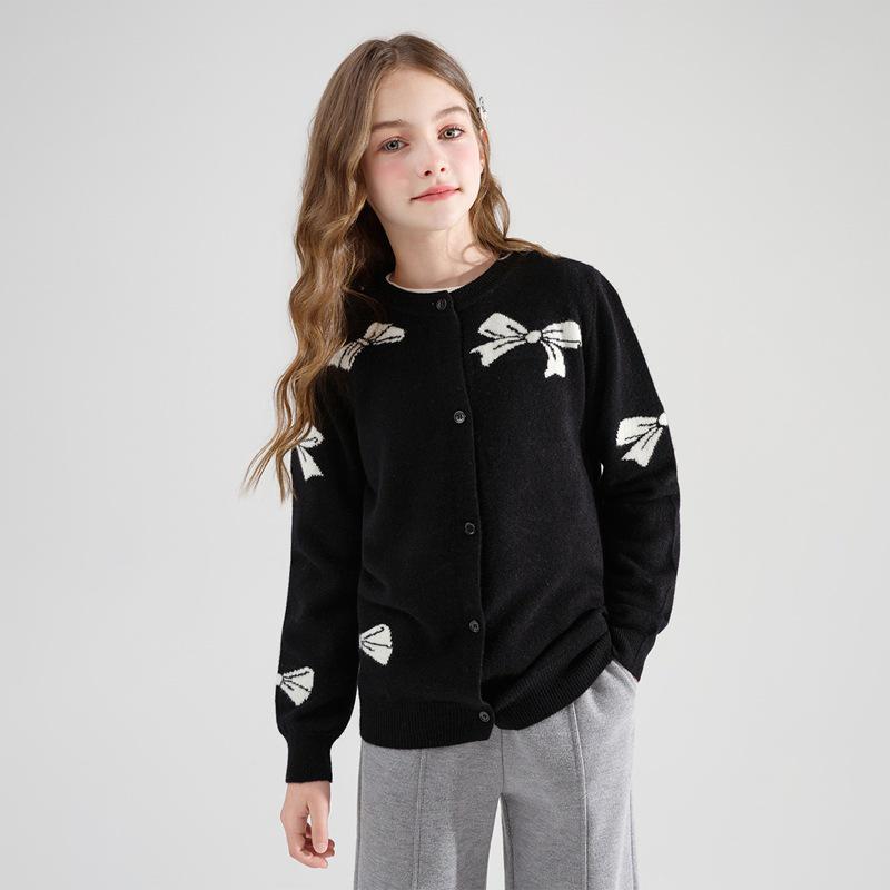 Girls' Knit Cardigan Sweater - Spring/Autumn 2025 Style for Middle Children