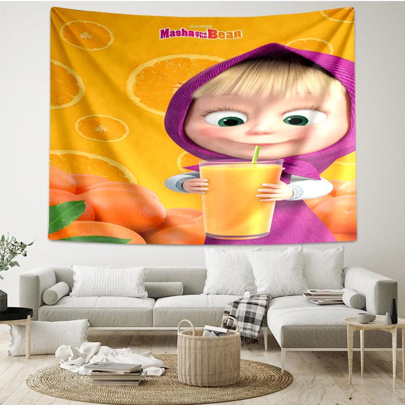 Masha and The Bear Print Tapestry - Portable Wall Decor Cloth, for Home, Dorm, Travel, Bedroom, Living Room - Ideal Birthday Housewarming Gift