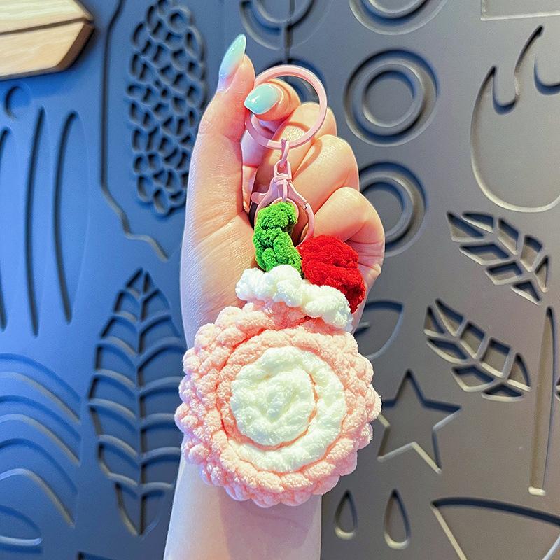 Creative Plush Swiss Roll Keychain Cute Cartoon Simulation Food Macaron Couple Bag Pendant Small Gift
