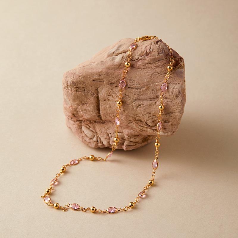 Collana clavicola in rame placcato oro K, fatta a mano, regolabile, con vetro colorato