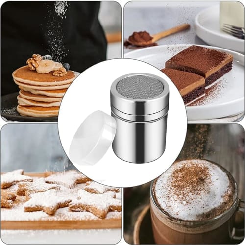 Set of 2 Powder Shaker Cans, Stainless Steel Powder Shaker Bottles for Sprinkling Sugar, Cocoa, Coffee, Chocolate, Pepper, and More, Perfect for Cooki