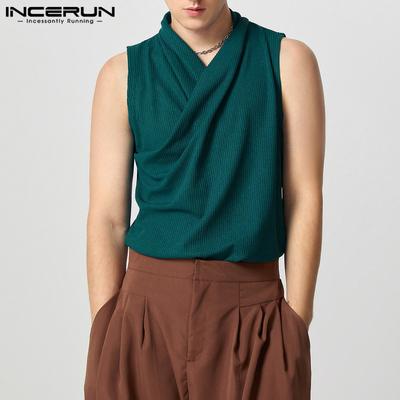 Summer Men Sleeveless Ribbed Front Cross Casual Loose Tank Tops