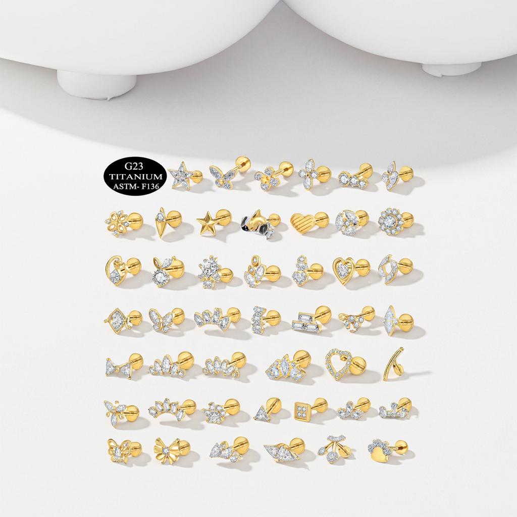 2026 Punk Style  ASTM-F136 Titanium Labret Ring Heart Flower Butterfly Ear Cartilage Helix Body Piercing Jewelry