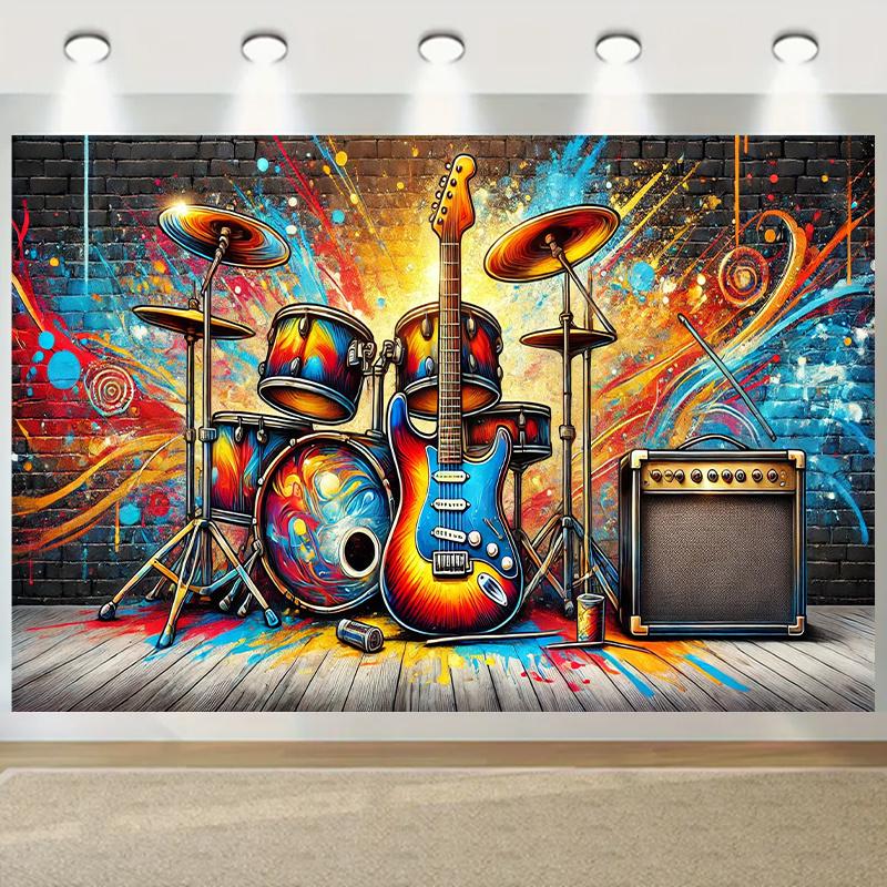 1 Guitar and Drum Graffiti Multi-functional Banner - Perfect for Photography Film and Event Decoration