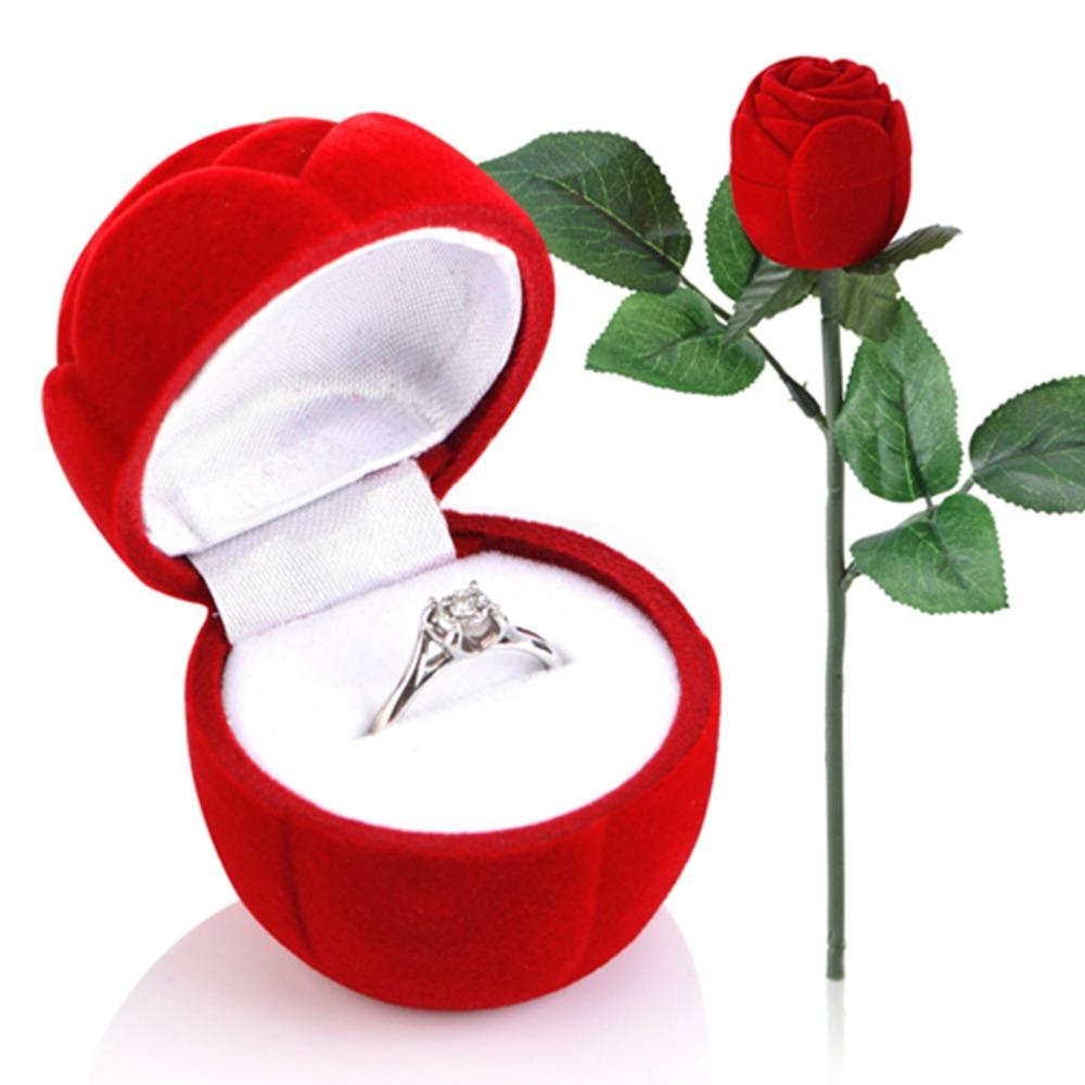 Red Rose Ring Box Rose Flower Engagement Box Jewelry Boxes Jewelry Earring Box Wedding