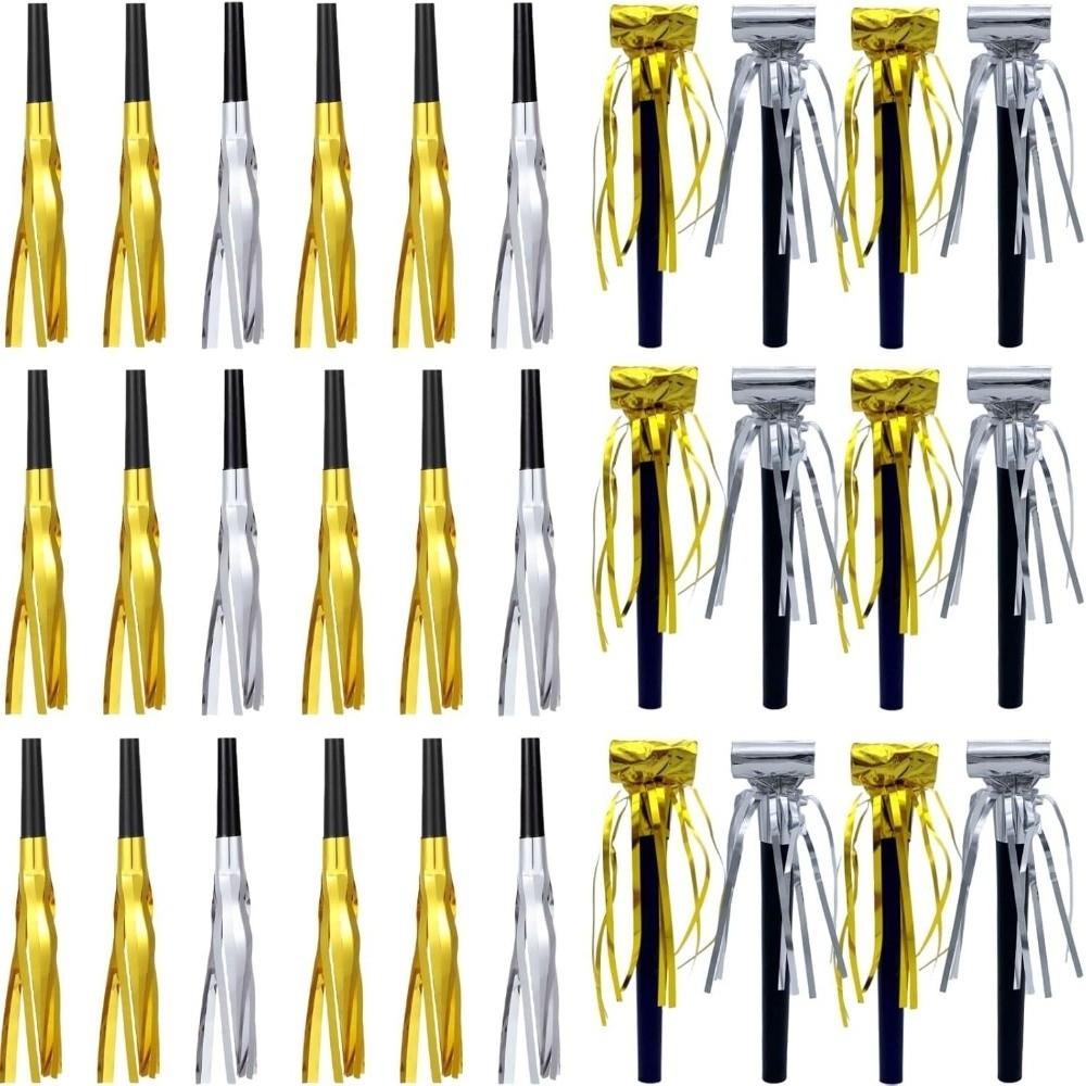 30 Pcs Gold And Silver Party Blowers Plastic Party Horns Funny Party Whistles For Nye Party