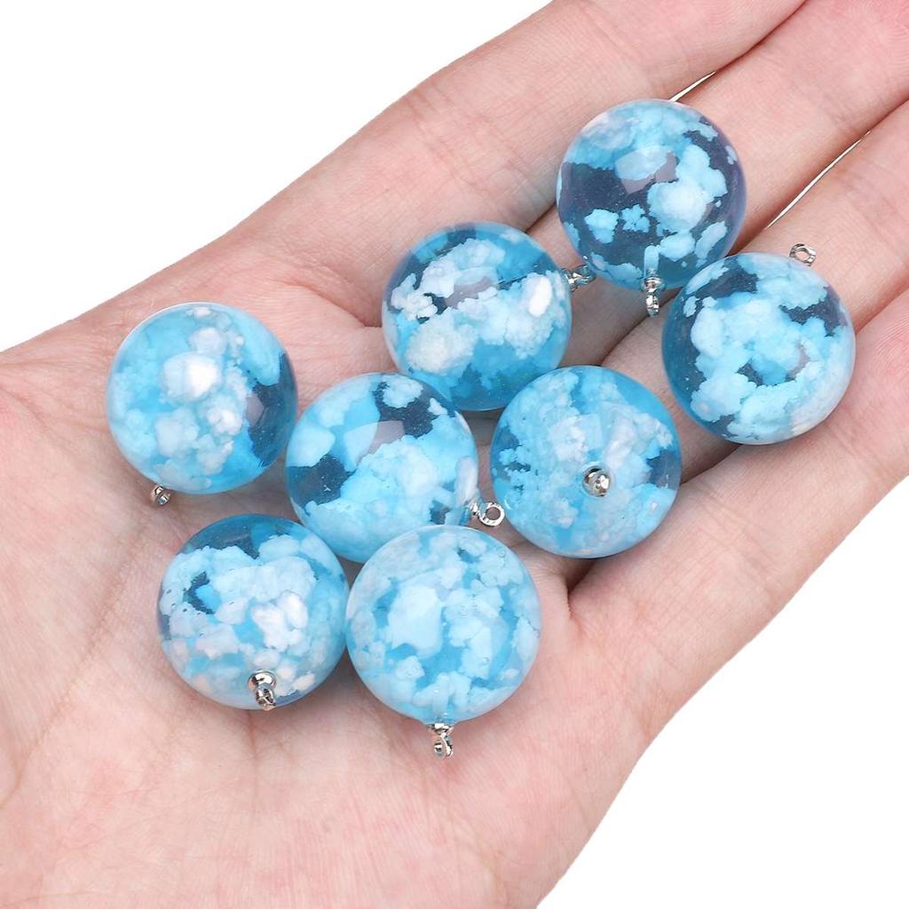 1pc Blue Sky White Cloud Series Pendant Sky Round Beads Moon Beads Charm Transparent Resin Pendant DIY Handmade Jewelry Necklace Accessories